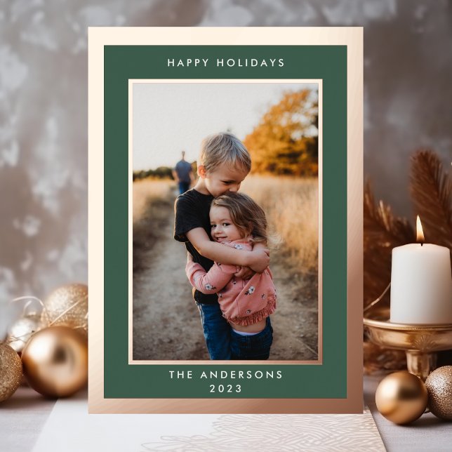 Gold Pressed Bold Elegance Christmas Border Photo Foil Holiday Card (Creator Uploaded)