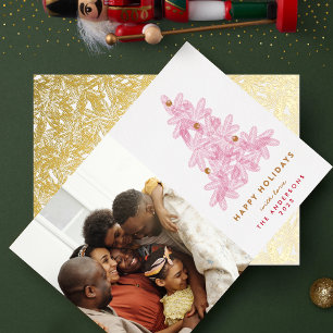 Gold Pressed Christmas Pine Tree Photo Back Foil Holiday Card