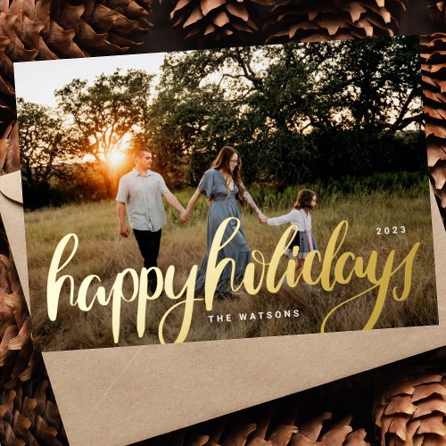 Gold Pressed Handwritten Happy Holidays Foil Holiday Card