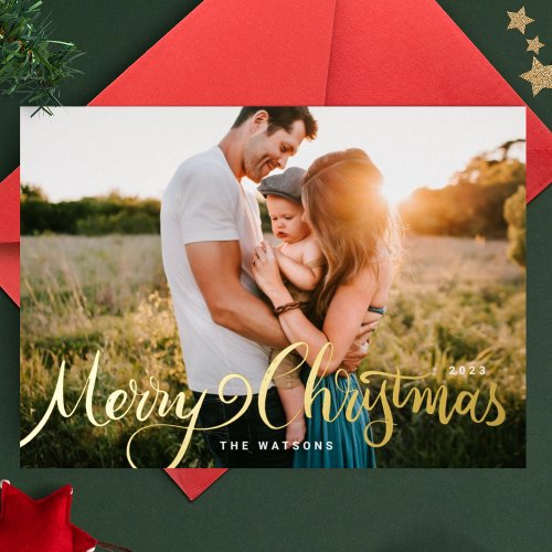 Gold Pressed Merry Christmas Photo Foil Holiday Card