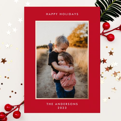 Gold Pressed Simple Elegant Christmas Border Photo Foil Holiday Card
