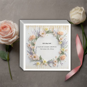 Gold Pressed Wildflower in Bloom Baby Shower Napkins