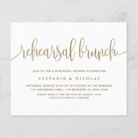 Gold Pretty Calligraphy Rehearsal Brunch Invite