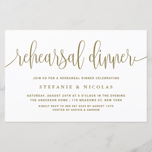 Gold Pretty Calligraphy Simple Rehearsal Dinner