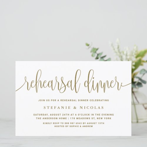 Gold Pretty Calligraphy Simple Rehearsal Dinner