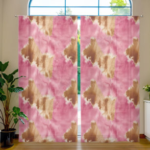 Gold Pretty Pink Cowgirl Cowhide Sheer Curtains