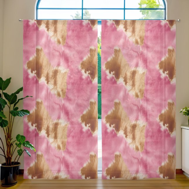 Gold Pretty Pink Cowgirl Cowhide Sheer Curtains (Living Room)