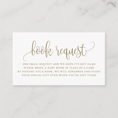 Gold Pretty Script Baby Shower Book Request Enclosure Card