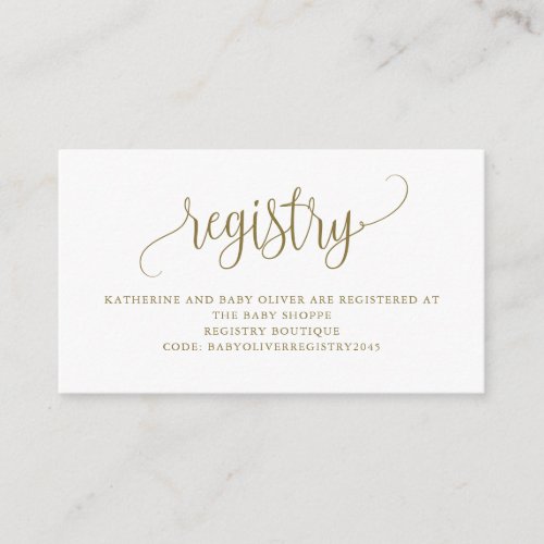 Gold Pretty Script Baby Shower Registry Enclosure Card