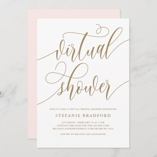 Gold Pretty Script Virtual Bridal Shower Invitation (Front/Back)