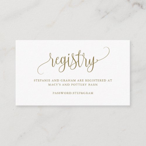 Gold Pretty Script Wedding Registry Enclosure Card