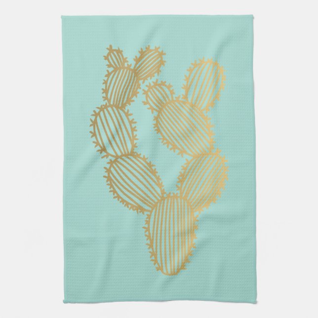 Gold Prickly Cactus Doodle Kitchen Towel (Vertical)