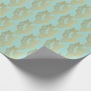 Gold Prickly Cactus Doodle Pattern Wrapping Paper