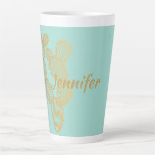 Gold Prickly Cactus Doodle Personalized  Latte Mug