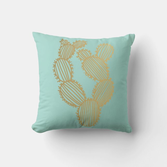 Gold Prickly Cactus Doodle Throw Pillow (Front)