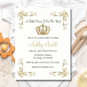 Gold Prince Baby Shower Invitation - Personalized