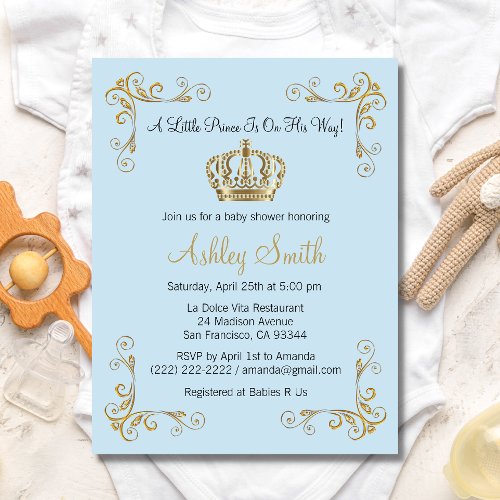 Gold Prince Baby Shower Invitation _ Personalized