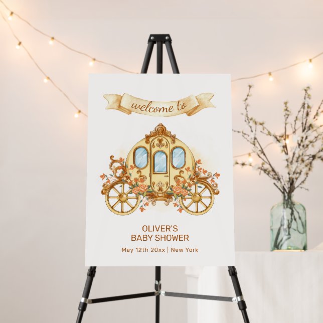 Gold Prince Carriage Baby Shower Welcome Sign (In Situ (Stand))