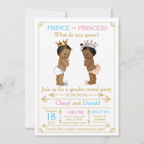 Gold Prince or Princess Gender Reveal Baby Shower Invitation