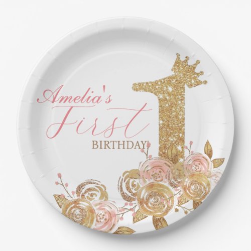 Gold Princess 1st Kids Birthday Party  Paper Plates