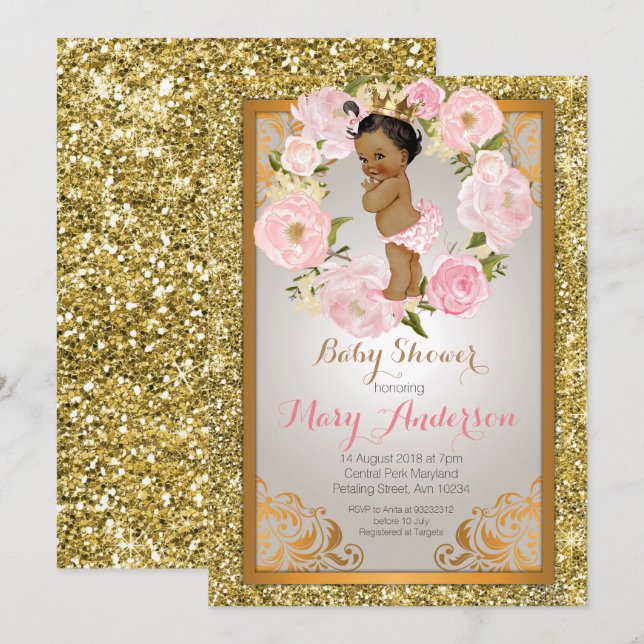 Gold Princess Baby Shower Invite (Front/Back)