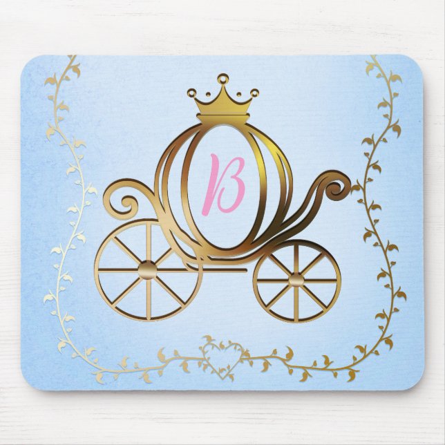 Gold Princess Carriage Blue Storybook Mouse Pad (Front)