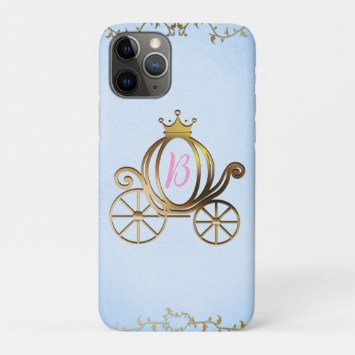 Gold Princess Carriage Blue Storybook Personalized iPhone 11 Pro Case