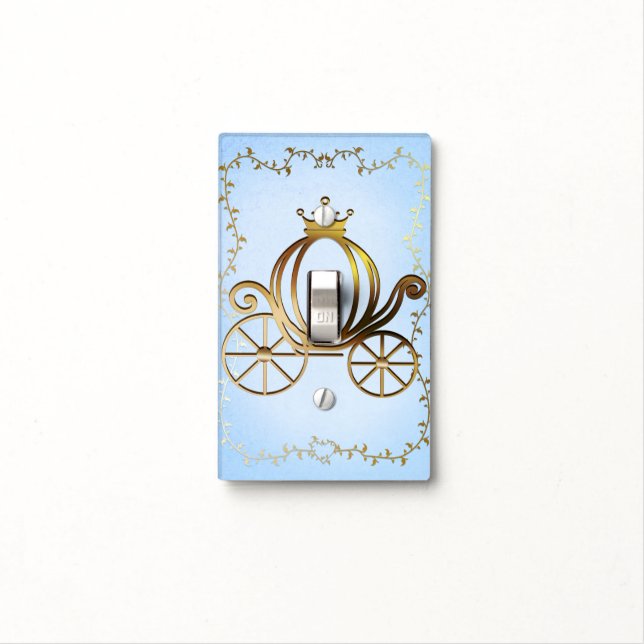 Gold Princess Carriage Blue Storybook Personalized Light Switch Cover (In Situ)