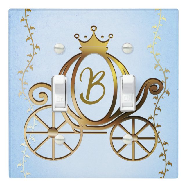 Gold Princess Carriage Blue Storybook Princess Light Switch Cover (In Situ)