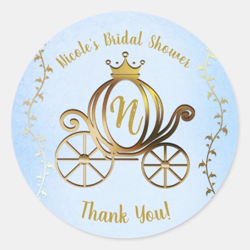 Gold Princess Carriage Blue Storybook Royal Classic Round Sticker