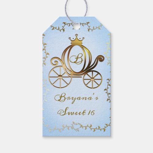 Gold Princess Carriage Blue Storybook Royal Gift Tags