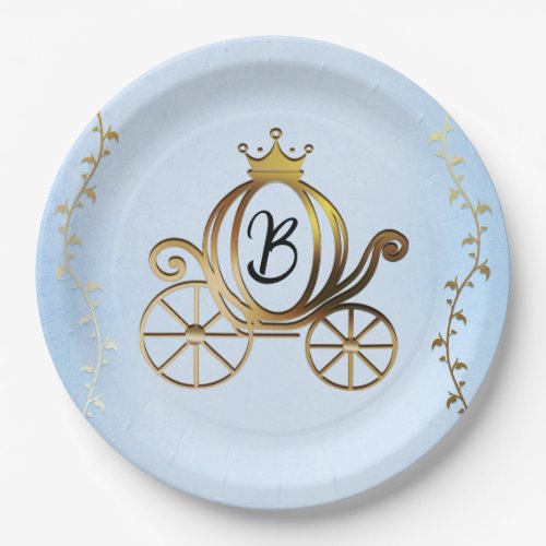 Gold Princess Carriage Blue Storybook Royal Paper Plates