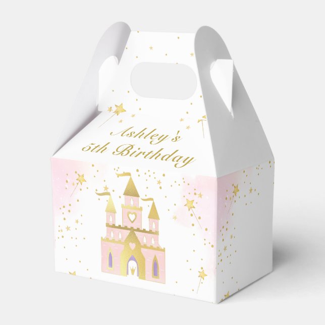 Gold Princess Castle Birthday Party Favor Box (Front Side)