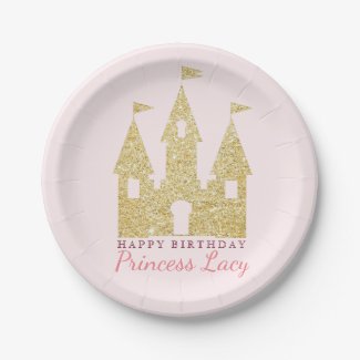 Gold Princess Castle Birthday Party Paper Plate