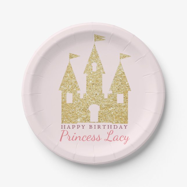 Gold Princess Castle Birthday Party Paper Plates (Front)