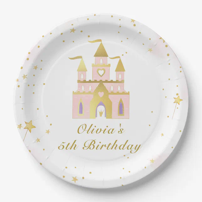 Gold Princess Castle Girl Birthday Paper Plates | Zazzle