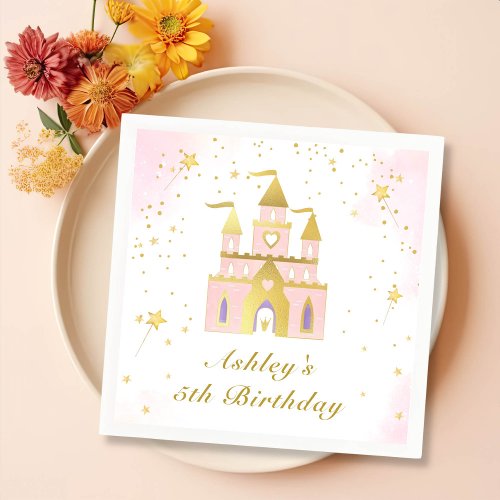 Gold Princess Castle Girl Birthday Party Napkins