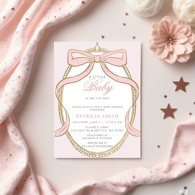 Gold Princess Coquette Pink Bow Baby Shower Invitation (Gold Princess Coquette Pink Bow Baby Shower Invitation)