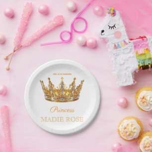 Gold Princess Crown Fairytale Birthday Paper Plates