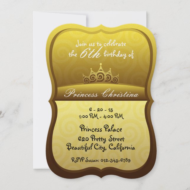 Gold Princess Crown Spirals Birthday Invitation (Front)