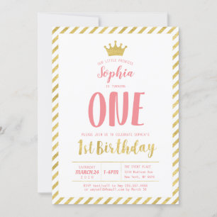 Gold, Princess   Girl 1st Birthday Invitation