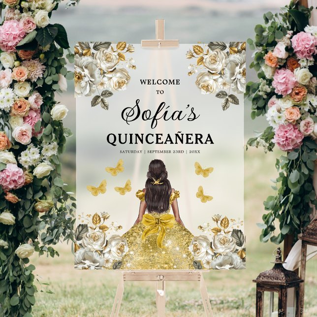 Gold Princess Quinceañera Birthday Welcome  Acrylic Sign (Creator Uploaded)