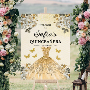Gold Princess Quinceañera Birthday Welcome  Foam Board