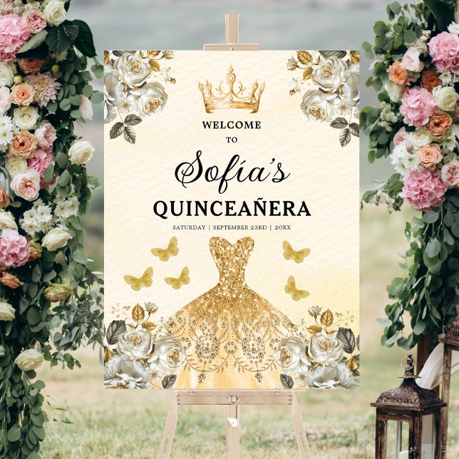 Gold Princess Quinceañera Birthday Welcome  Foam Board (Creator Uploaded)
