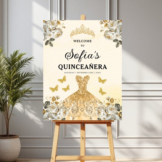 Gold Princess Quinceañera Birthday Welcome  Foam Board (Creator Uploaded)