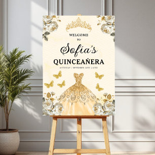 Gold Princess Quinceañera Birthday Welcome  Foam Board