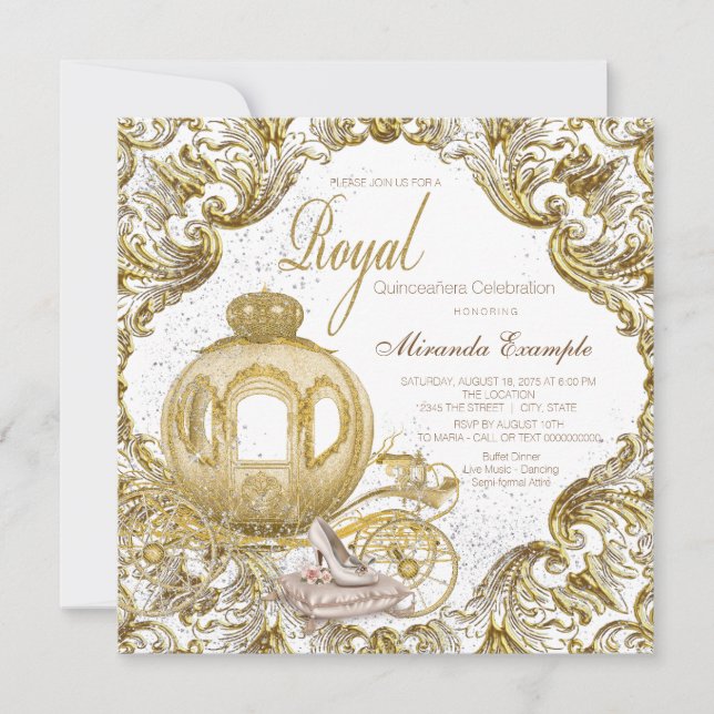 Gold Princess Quinceañera Invitation (Front)