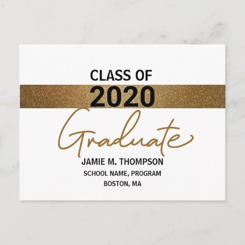 Gold print Class of 2020 Graduation announcement Postcard