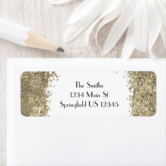 Gold printed glitter return address labels (Insitu)