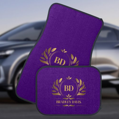 Gold Printed Monogram and Name Elegant Purple Car Floor Mat